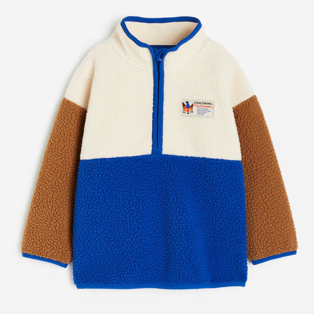 H&M HALF-ZIP Boy’s FLEECE SHIRT Blue and Cream Fleece Pullover 6/7